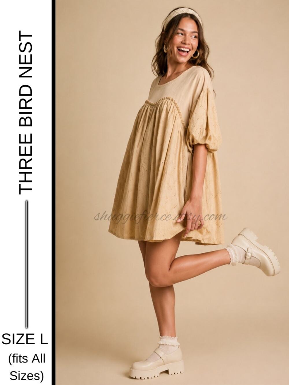 MSRP: $118 ✨ Three Bird Nest Babydoll Puff Sleeve Mini Dress Size L (fits ALL)✨